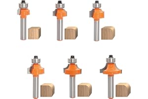 AKYLIN Abrundfräser 8mm Schaft，6 Stück Runde Über Fräser Bits-Radius 2-3-4-5-6-8，Viertelstabfräser Kantenfräser Set mit Kugellager Rundkante Fräser Holzfräser Werkzeug Holzbearbeitungsset
