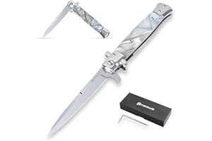 POKTWORLD Couteau Pliant,Couteau de Poche Pliant avec Poignée en Bois,Couteau de Chasse en Plein, Couteau de Survie de Plein Air pour la Chasse ou le Camping (Résine - Blanc)