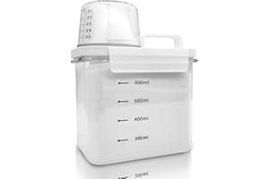 Cbilzxer Airtight Detergent Dispenser with Measuring Cup, Washing Powder Storage Box, PET Plastic, Clear, BPA-Free, Multi-Purpose Washing Powder Dispenser for Detergent, Cereals (1100 ml)