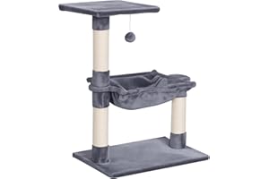 PawHut Cat Scratch Post with Bed Cat Tree for Indoor Cats Sisal Scratching Posts Hammock Kitty Activity Centre Grey
