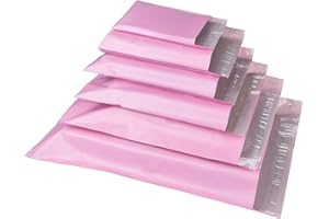Anstore 120 sacchetti postali opachi, di dimensioni miste, buste postali autoadesive, in plastica poliplastica, 6 misure, buste in poli per postare vestiti, libri e scatole (rosa)