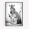 gfc Funny Bathroom Toilet animal Print Picture Poster zebra on a toilet reading newspaper A4 UNFRAMED wall art Home decor Decorating