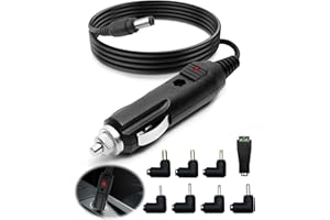 Funver Universal 12V 3A Car Charger Adapter with 8 Connectors & 2M Cable, DC 5.5x2.1mm Cigarette Lighter Power Supply for DVD Players GPS Bluetooth Speakers Tablets Cameras Portable Devices
