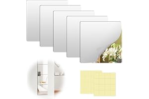 Aila 5 Pack Self Adhesive Mirrors,30x30cmThickened Acrylic Mirror Tiles, Stick On Wall Mirrors Sheets Removable High Clear for Home Decoration (AL-7)