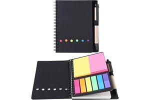 THBOXES Spiral Sticky Notes Set, Multicolor Adhesive Sticky Notes with Pen and Lined Note Paper Set, Sturdy Cover Student Transparent Index Flags Pads for School Office Supplies