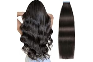 ‎SUYYA SUYYA Tape Extensions Echthaar,Invisible Tape in Extensions Echthaar Seidig Gerade Remy Tape Haarverlängerungen Echte Menschliches Haar 12 Zoll 30cm 20 Stück 40G #1B Natürliches Schwarz
