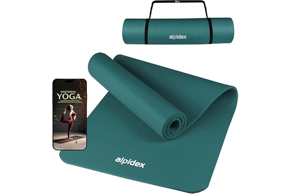 ALPIDEX Tapis de Yoga 183 x 60 x 0.8 cm Matelas Sport Gymnastique E-Book Antidérapant sans Phtalates Sangle Transport Pilâtes Gym Aérobic Stretching Entraînement