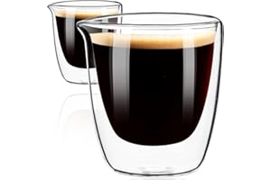 PARACITY Espresso Cups Set of 2, Double Walled Glass Mugs with Spout, Glass Coffee Cup 80ml, High Borosilicate Glass Coffee Mugs, Anti-Scald Expresso Coffee Cup, Espresso Cup 2.7 OZ