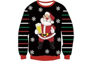 Idgreatim Pull de Noël pour Hommes et Femmes, Motif imprimé Amusant, col Rond, Manches Longues, Pull tricoté