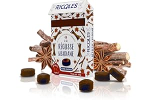 RICQLÈS RICQLES -BONBONS RÉGLISSE BADIANE SANS SUCRES - Bonbon à sucer- Élaborés en France - Boîte en carton de 40g