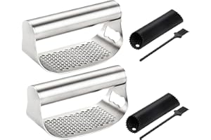 Mino Plus Pressa-Aglio,schiaccia aglio acciaio inox,Trita Aglio Manuale,spremiaglio a bilanciereSpremi Aglio con Pelapaglio Silicone e Pennello (2 pezzo)