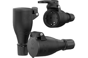 RedStar24 Prise Femelle 220V IP54 | Robuste en Caoutchouc & Plastique Noir | Couvercle à ressort automatique, Parfait pour l’Extérieur | Prise Électrique à 3 Broches | Set de 3 Fiches Femelle Schuko