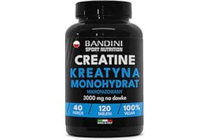 ‎BANDINI Bandini® Mikronizowany Monohydrat Kreatyny 120 tabletek po 3000mg w dawce - Suplement na treningi, siłownię i przed treningiem - 100% Wegańskie - Na bazie 100% czystego Monohydratu Kreatyny