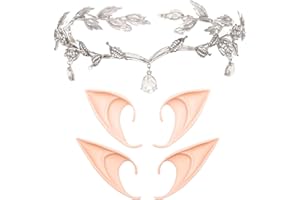 Vyqrx Elf Ears and Tiara Set, 2 Pairs Long and Short Ears with Gold Fairy Princess Headband, Cosplay and Party Accessories