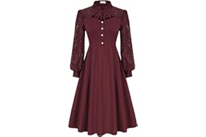 Belle Poque Damska gotycka koronkowa sukienka z wycięciem ze stójką z długim rękawem vintage sukienka imprezowa