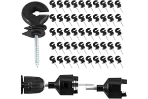 TONERISO Pack of 50 Electric Fence Ring Insulators Electric Fence Insulator, Screw Insulators, Screw Ring Insulators, Electric Fence Accessories for Wooden Posts and 1 Piece Electric Fence Drill Chuck