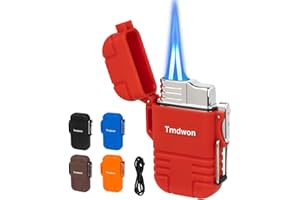 TMDWON Torch Lighter Butane Lighter Waterproof Double Jet Lighter for Hiking Camping, Red (No Butane)?