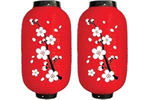 DOMYBEST FR Domybest 2 Pezzi Lanterne Japonaise Motif Sakura Lanterne Suspendue Décorative Lanterne en Tissu Imperméable Abat-Jour Japonais Décorations pour Restaurant Bar Cour Jardin