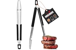 GRILLHOGS 16" Extra Long Tongs 18/0 Stainless Steel BBQ Grill Tongs with Durable Soft Grip Handle for Cooking - Durable Grilling Accessory, Tongs for Cooking & Kitchen, Outdoor Barbecue, Easy to Clean