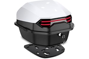‎ABESTME ABESTME Motorradkoffer Topcase, Topcase für Roller, Motorrad Daily Tail Box Trunk Carrier Kunststoffkoffer mit Sicherheitsschloss, Wasserdicht Motorrad Top Box mit Installieren Platte - Weiß