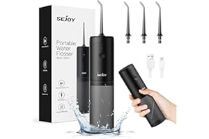 SEJOY Water Flosser Dental Oral Irrigator Teeth Cleaner Portable Travel Rechargeable Cordless,IPX7 Electric Plaque Remover 3 Modes 3 Jet Tips 140ml