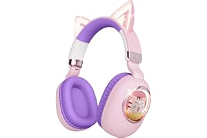 sunvito Auriculares para Niños, Auriculares Bluetooth Diadema Plegables Inalámbricos Infantiles con Micrófono, Luz LED, Sonido Estéreo y Diseño de Orejas de Gato para Niñas (Rosa Morado)