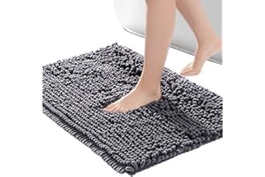 ROSMARUS Chenille Bath Mat Non-Slip Super Absorbent Bathroom Mat 40X60cm,Washable Soft Fluffy Bathroom Rug,Microfiber Shower Mat Shaggy Rug, Gray