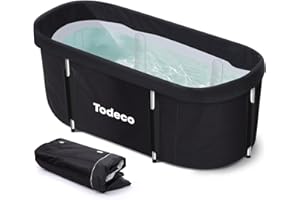 Todeco Baignoire Pliable Adulte, Grand Baignoire Pour SPA Portable Mobile pour Douche, Pliante SPA pour Petite Salle de Bain, Trempage Autoportante, 136x57x57cm (noir)