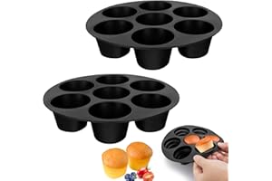 ZOCONE 2 Piezas Silicona Moldes Magdalenas para Air Fryer Molde Muffins Horno para 7 Magdalenas Antiadherente Bandejas Horno Muffins Pequeño para Cupcake Magdalenas (21cm)