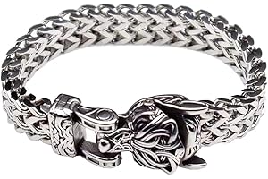 JAOYU Viking Wolf Head Bracelet for Men Nordic Arm Ring Stainless Steel King Chain Norse Jewelry Biker Amulet Odin's Wolf Bracelets