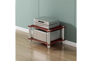 SHZYJBRY 2-Tier Hifi Racks and Stands, AV Media Stand with with Speaker Spikes, Video Component Cabinet Audio Rack Tower for DVD Player Game Console TV Box WiFi Routert (Dark Wood, 2-Tier)