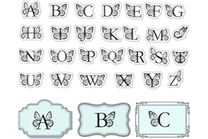 CRASPIRE Papillon Initiales A à Z Tampons Transparents pour Carterie Décoration Scrapbooking, Tampon en Caoutchouc de Silicone Alphabet pour Gaufrage D'Artisanat de Décoration D'Album Photo
