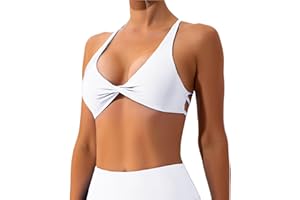 Vertvie Rückenfreier Sport BH Damen Crossback Sexy Gepolstert Bustier Ohne Bügel Tiefe V-Ausschnitt Push Up BH Yoga Bra Gym BH Workout Fitness