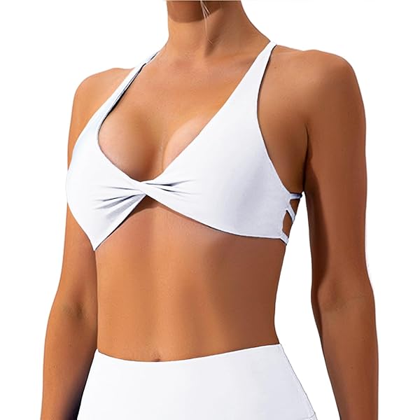 Atxnn Sportbeha voor dames, verstelbare band, casual yoga-bh, diepe V-hals, bustier, lichte ondersteuning, spaghettibandjes, crossback, zonder beugel, M