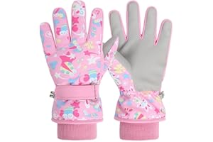 FAYHIJUN Waterproof Kids Gloves Winter Cold Weather Fleece Lined Thermal Warm PU Palm Snow Ski Cycling Glove for Age1-13 Boys Girls Kid Boy Toddler Girl Children Skiing Snowboarding
