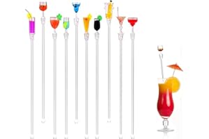 MEISO 10 Pièces Bâtonnets de Cocktail, 23cm Agitateur Cocktail, Acrylique Agitateurs de Cocktail Réutilisables Agitateurs de Boissons, Coloré Touillette Cocktail pour Bar Party