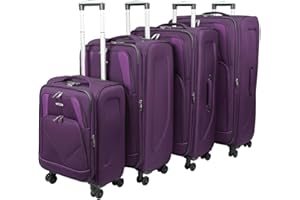 ARIANA® Lightweight 4 Wheel Spinner Soft Shell Suitcase Luggage Carry On Cabin Travel Bag RT905 (Purple, Set of 4pcs (20"+26"+29"+32"))