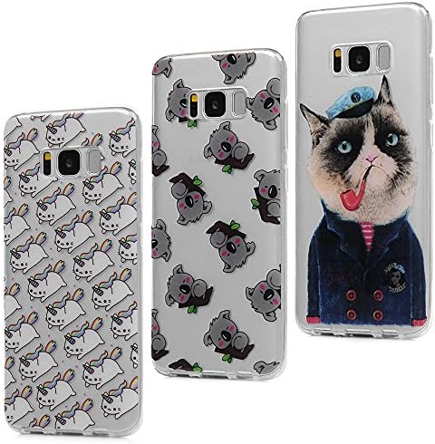 3x Case S8, TPU Silicone Cover Case Tranparent Rubber Bumper [IMD Craft] Full Body Anti-Scratch Flexible Shell Drop-Protection Gel Grip For Samsung Galaxy S8 5.8 Inch (Not for Samsung Galaxy S8 Plus) - Cat Unicorn + Cat + Bear