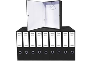 JOTIE Box File with Lockspring Ring Pull & Catch Glossy Finish 75mm Spine Ideal Document Organiser for Office School Paperwork Storage Foolscap Box Files Pack of 10 (Black)