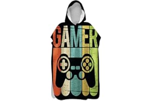Lukery Serviettes Poncho de Plage, Séchage Rapide Surf Poncho Robe de Bain avec Capuche pour Adultes Enfant, Serviette à Changement Motif Manette de Jeux vidéo