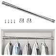 XAVSWRDE 25mm Extendable Wardrobe Rod Stainless Steel Wardrobe Rail Tube Clothes Hanging Pole Heavy Duty Round Extensible Closet Bar with End Sockets for Wardrobe Cabinet Cupboard (58cm to 100cm)