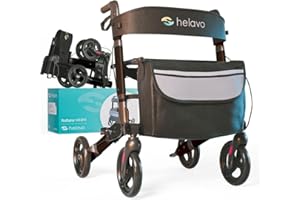 Helavo déambulateur 4 roues pliable léger pour adulte – rollator aluminium avec siège et dossier confort, freins sûrs, panier, hauteur réglable – senior aide autonomie
