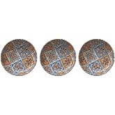 Metal &Ccedil;erezlik Mandala Desen &ndash; Renkli Dekoratif Servis Kasesi, Yuvarlak Sunum Tabağı 3'l&uuml; Set (D)
