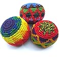 Hacky Sack, Knitted Footbags, Juggling Balls, Haki Sacks, Kick Balls - Assorted Colours and Styles - Set of 3