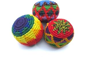 Siesta Hacky Sack, Knitted Footbags, Juggling Balls, Haki Sacks, Kick Balls - Assorted Colours and Styles - Set of 3