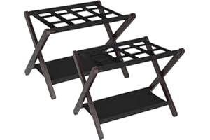 Heybly Luggage Rack, Pack of 2, Folding Suitcase Stand with Storage Shelf, Heavy-Duty Luggage Holder for Guest Room Bedroom Hotel, Holds up to 141 lb, Black, HLR010Z2