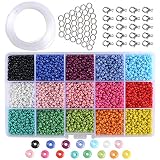7500 piezas de cuentas de plástico de color opaco satisfacen las necesidades de color y cantidad de productos hechos a mano Cuentas en una caja de 15 colores, con una línea de pesca de 1 rollo (10 metros), hebilla de langosta 20, anillo abierto 100