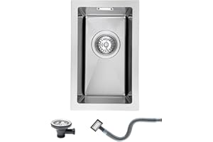 KEOKBON Klein Spüle Nano Silber 25 x 40cm Spülbecken, Kleine Waschbecken Küche ohne Hahnloch, 1 Becken Edelstahl Spüle mit Edelstahl 304 Siebventil und Überlauf, Kitchen Sink