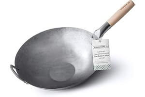 Mammafong Wok à fond plat en acier carbone – Wok authentique martelé à la main et poêles à frire – 35,6 cm Pow Wok par Mammafong
