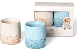 ‎MOONKIE Moonkie Kubka dla Dzieci, Silikonowy Kubek do Picia dla Dzieci, Kubek Treningowy od 4+ Miesięcy, bez BPA, Odpowiedni do Zmywarki, Kubka dla Niemowląt, 2 Uncje(Jasnoniebieski/Kość słoniowa)